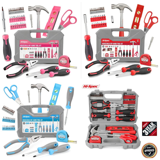Hi-Spec 42pc Red Household DIY Small Tool Kit. Tool Box Set of Starter Basic Tools Kit for Home & Office