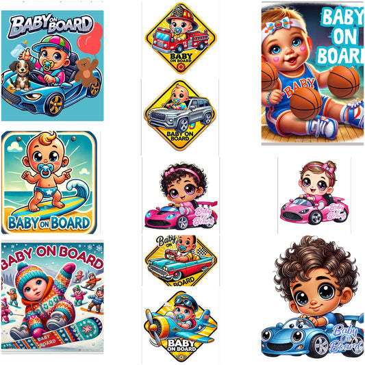 SIGNS THAT POP Baby On Board Signs, Car Essentials - Baby On Board Sticker - 1 Pack, 5" by 5" - Cute - Cartoon Safety Signs - Non Magnet - Durable Strong Adhesive(