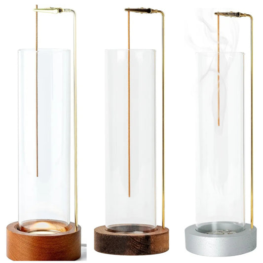 Incense Holder for Sticks, Anti-Ash Flying Incense Burner with 30 Incense Sticks, Detachable Glass Ash Catcher (Wood,