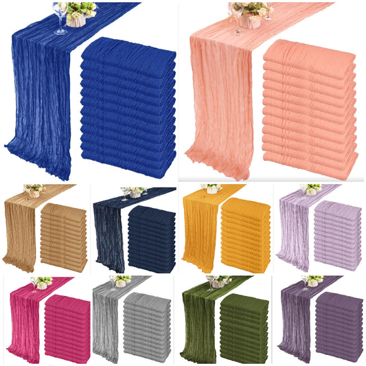 12 Pack 10Ft Cheesecloth Table Runner 35x120 Inch Boho Gauze Table Runner Rustic Cheese Cloth Long Table Runner Romantic Table Runner for Wedding Bridal Shower Birthday Party Table Decor