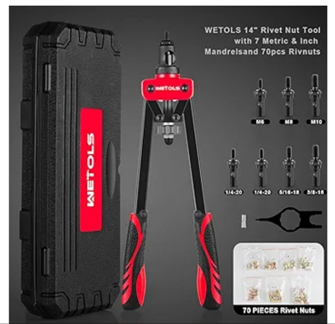 Rivet Nut Tool, Hand Rivet with 7 Metric & Inch Mandrels M6 M8 M10, 1/4-20, 5/16-18, 3/8-16, 70pcs Rivnuts and Blow Carry Case, Steel -