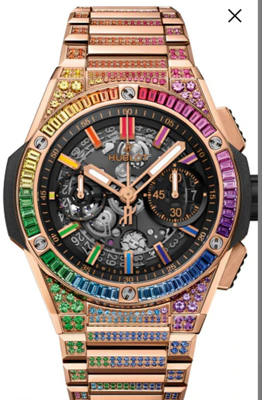 Hublot Big Bang Chronograph 18K King Gold & Colored Gemstones Man's Watch, 451.OX.1180.OX.3999