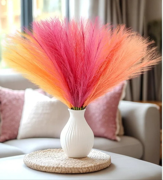30pcs Faux Pampas Grass Pink Orange Fall Decor, 17.7inch Short Artificial Pompous Grass Fluffy Fake Pompas Branches Vase Filler Flower Arrangement for Home Party Outdoor Wedding Decor