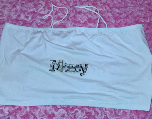 COCOMONEY BELLY SHIRT white Spandex cotton crop top