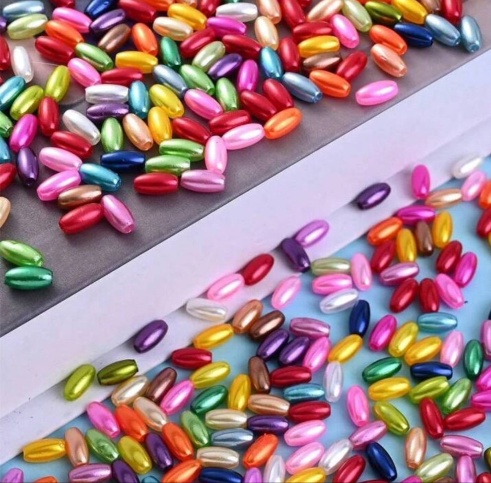 200pcs 4x8mm Rainbow Rice Faux Pearl Bead Oval Imitation ABS Faux Pearl Bead For Jewelry Making Arts Crafts Apparel Sewing Garment Beads