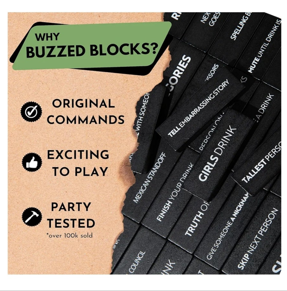 Adult Drinking Game - 54 Blocks with Hilarious Drinking Commands on 40 of Them | Perfect Party Starter | Entertaining Party Game for Adults | Novelty Funny Gift