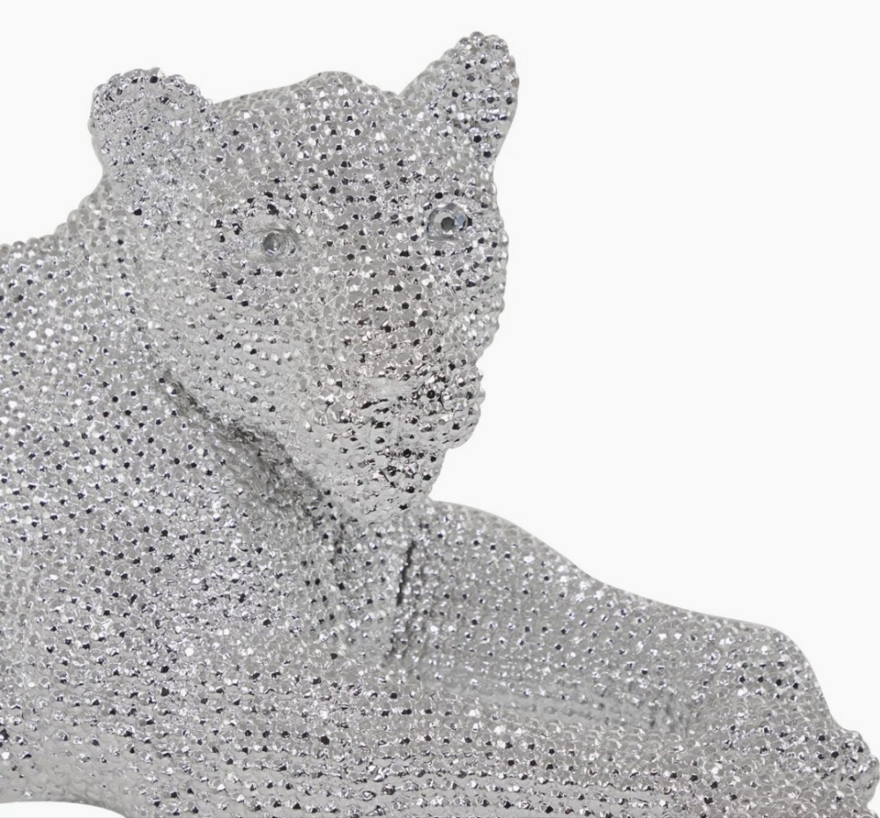 Floor Leopard Decorative Sculpture with Carved Faceted Diamond Exterior