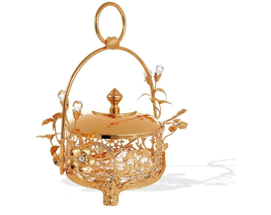 24K Gold Plated Crystal Studded Honey Candy Dish with Rose Accents Great Gifts for Christmas Anniversary Housewarming Present New Year Home Kitchen Dining Decor Tabletop