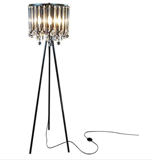 Unique Romance Crystal Tripod Floor Lamp Black Suitable for Bedroom,Living Room,Coffee Shop,4 Lights