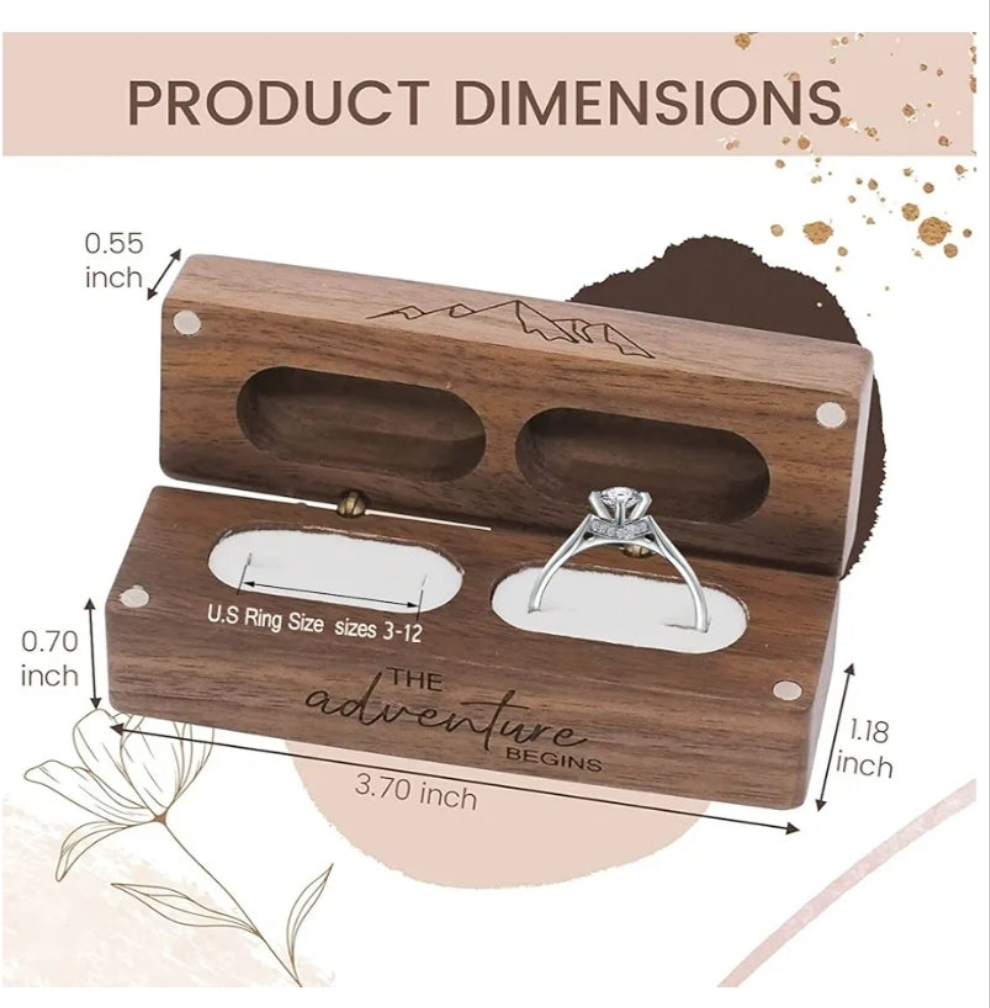 2 Ring box for wedding -Rustic Vintage Solid Wood rectangle Jewelry Storage Box