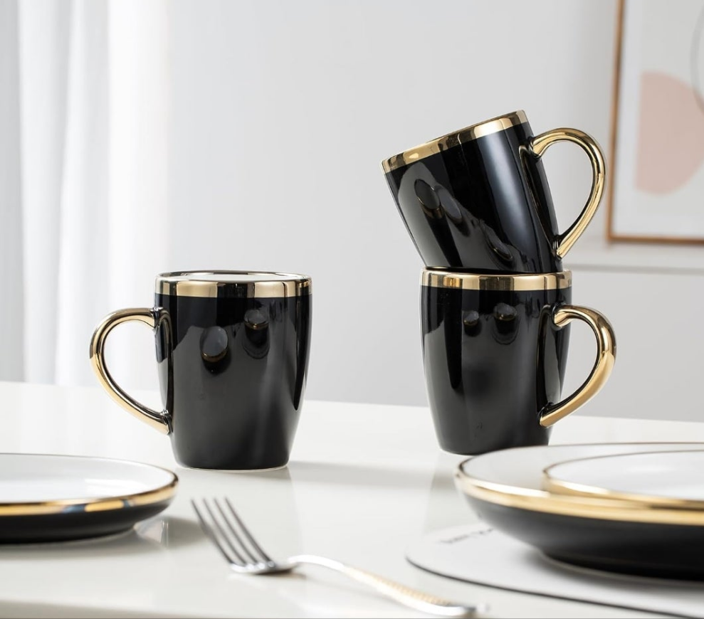 Ceramic Dinnerware Sets for 4, Modern Flat Stoneware Plates and Bowls Sets,Chip and Crack Resistant Dishwasher & Microwave Safe Dishes Set,Scratch Resistant- Service for 4