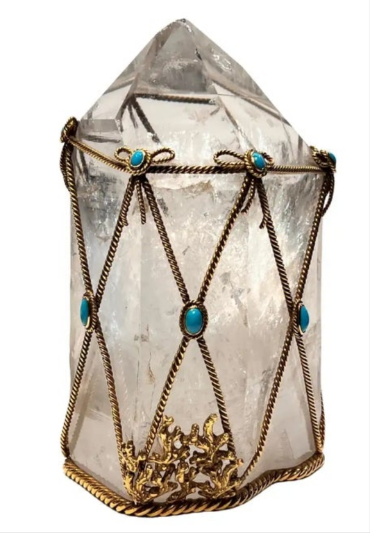David Webb Rock Crystal and Turquoise Desk Object