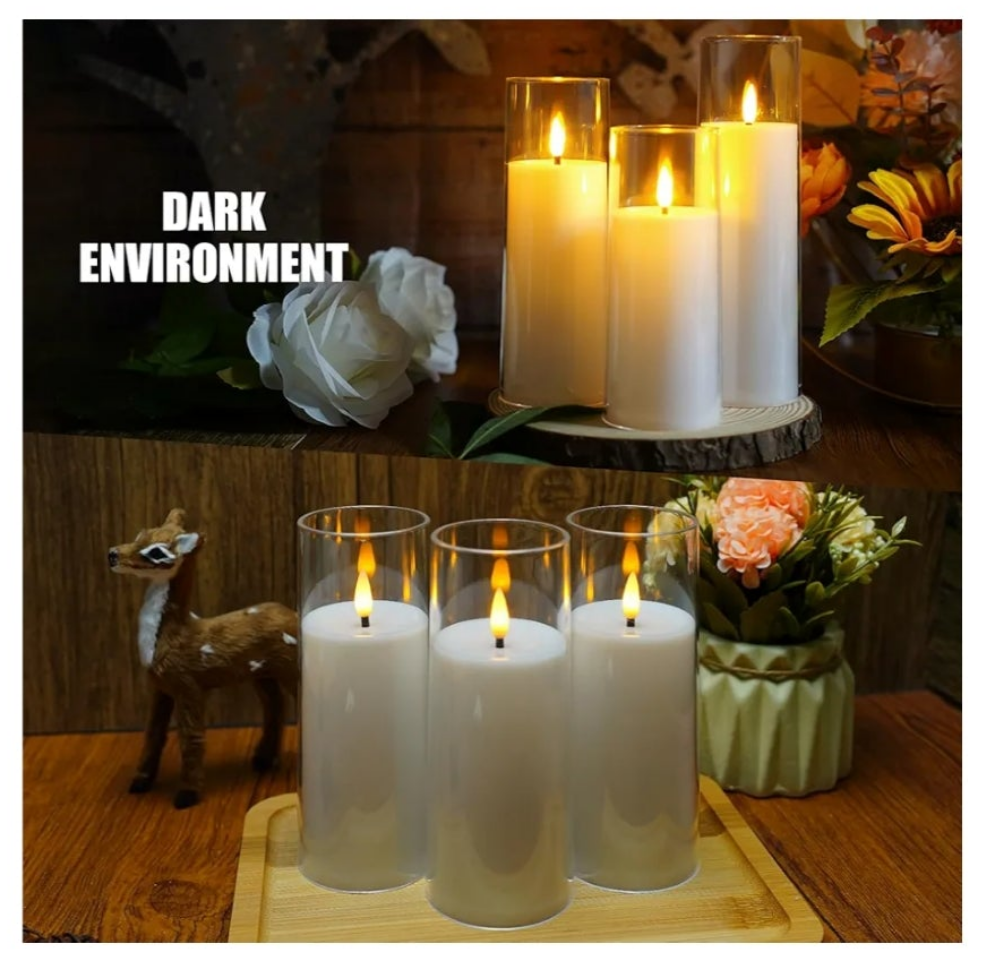 Flickering Flameless Candles, Battery Operated Acrylic LED Pillar Candles with Remote Control and Timer, Set of 9