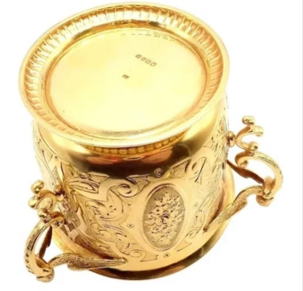 Antique Solid 18k Yellow Gold Sugar Bowl Dish Spoon Abraham Portal Set c. 1779