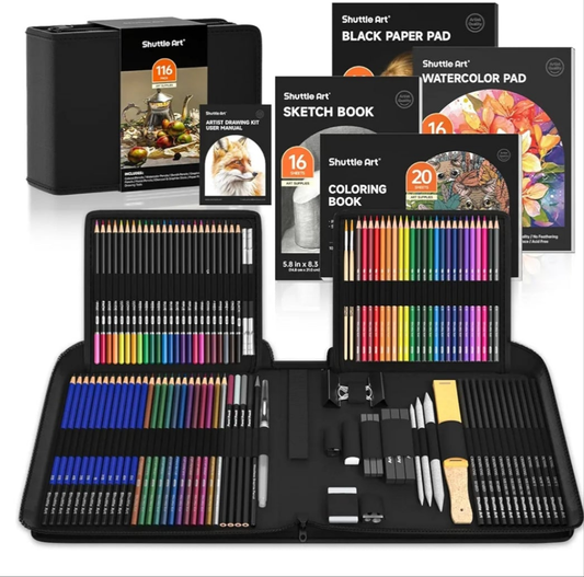 116 PCS Drawing Kit, Professional Drawing Supplies with Sketch, Charcoal, Colored, Graphite, Pastel Pencils & Sticks, Complete Drawing Tools and Paper Pads in Zipper Case for Artists&Kids