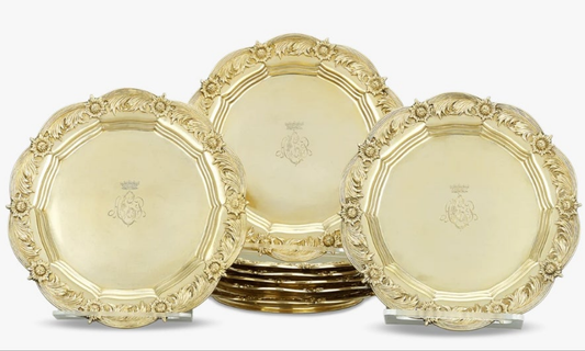 Chrysanthemum Silver Gilt Salad Plates by Tiffany & Co. 8 set