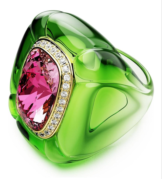 Swarovski Crystal Dulcis cocktail ring, Cushion cut, Pavé, Multicolored, Size 6 3/4