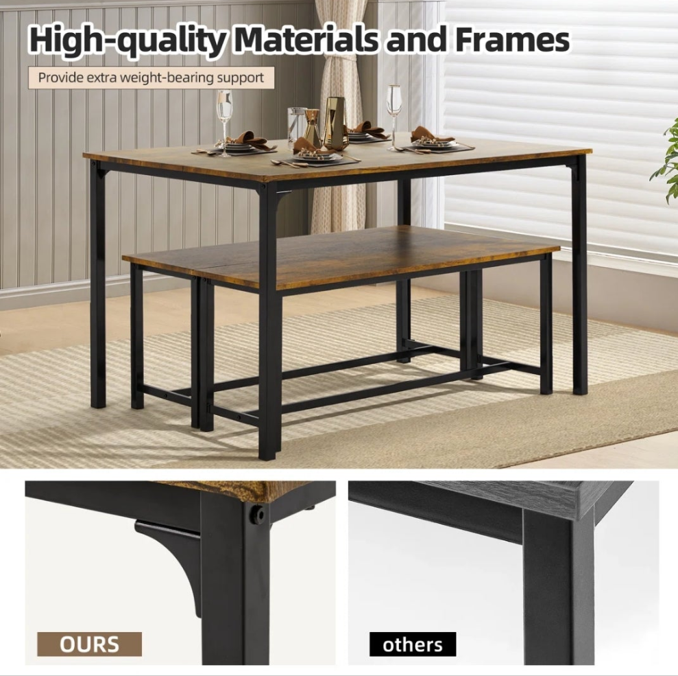 Dining Table Set For 4-6, Ultra-Long Kitchen Table With 2 Benches For Dining