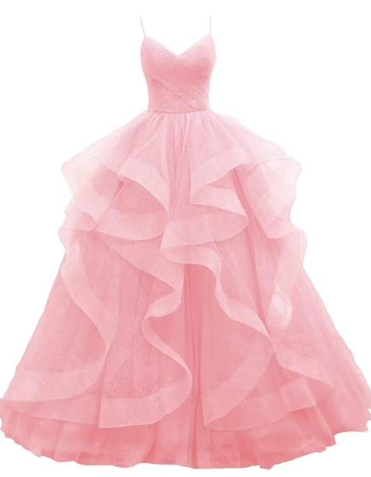 Glitter Tulle  Dress Spaghetti Straps Ball Gow Wedding Gown Dress COCOMONEY