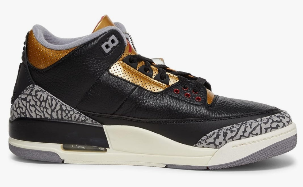 Jordan Air 3 Retro Black/Fire Red/Metallic Gold/Cement Grey 8 Medium