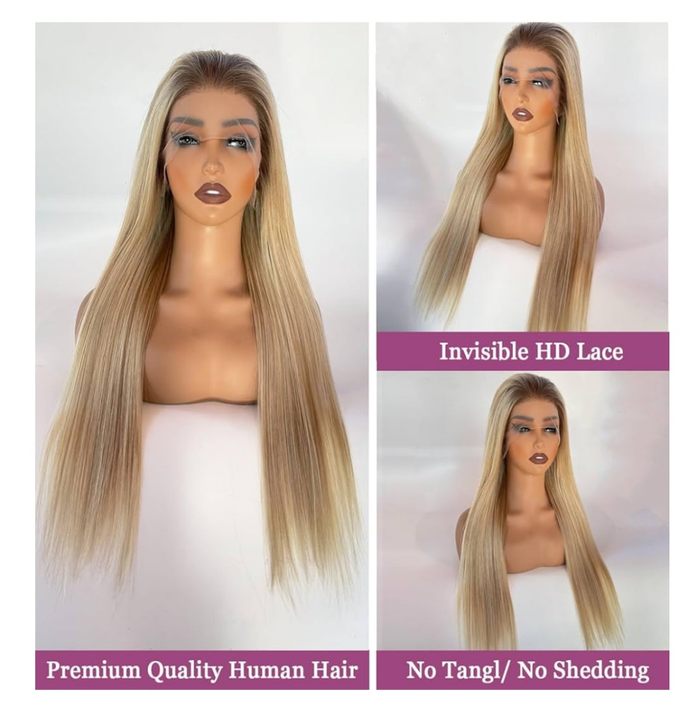 13x6 Lace Front Wigs Human Hair Brown Roots to Golden Blonde Balayage Blonde Wig Human Hair Highlights Glueless HD Lace Front Wigs Human Hair Pre Plucked 22 Inch Lace Front Wigs for White Women