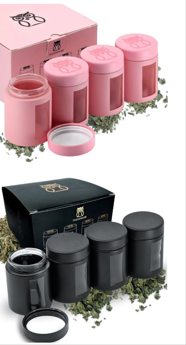 Stash Jar Smell Proof Container (4 oz) Viewing Jars for Herbs, Spices, Coffee, Teas & More, Air Tight Jar, Thick UV Protection Glass, Smell Proof Herb Storage (Set of 4)