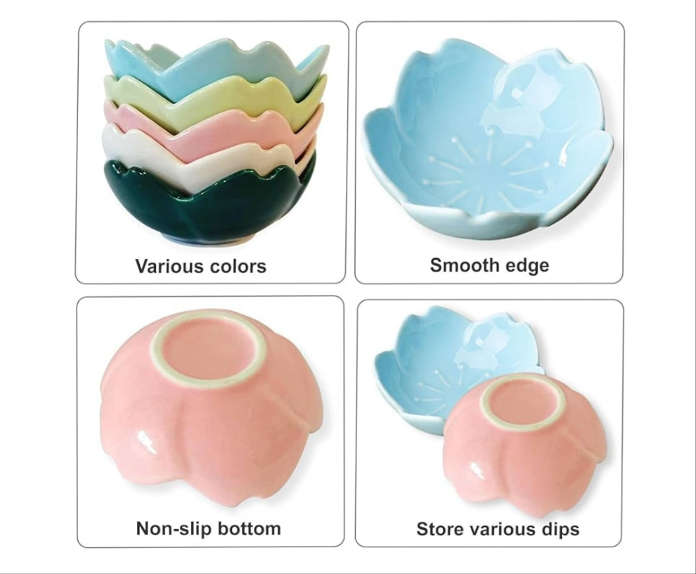 Cherry Blossom Dish Set, Cute Ceramic Plates, Sauce/Seasoning Dish, Sushi Dishes, Soy Dipping Bowl, Dessert, Appetizer Plates, Serving Dish for Kitchen Home
