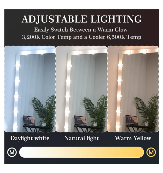 Full Length Mirror with Lights, 63'' x 24'' Mirror Full Length with Lights, Large Full Body Mirror with Lights, Floor Mirror Full Length with 22 Bulbs, Standing Mirror with 3 Light Modes
