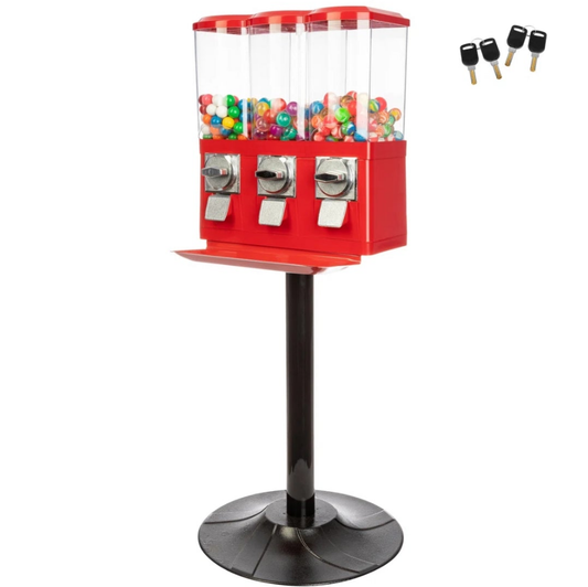 Triple Gumball Machine with Stand Red