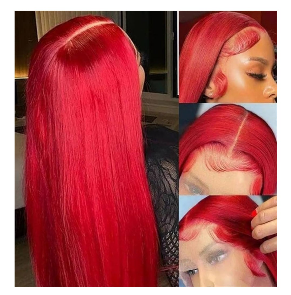 Red Lace Front Wigs with Baby Hair for  Women Human Hair Pre Plucked Straight Colored 13x4 Lace Frontal Glueless Wig 26 Inch 180% Density