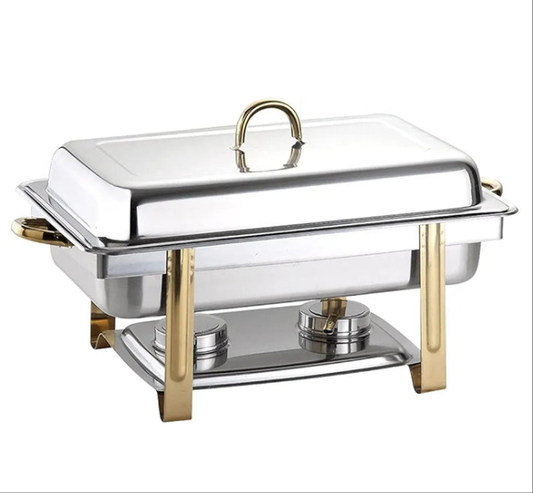 Gold Plated Square Chafing Dish & Food Warmers for Caterings Parties, Stainless Steel Commercial Catering Buffet Server Set