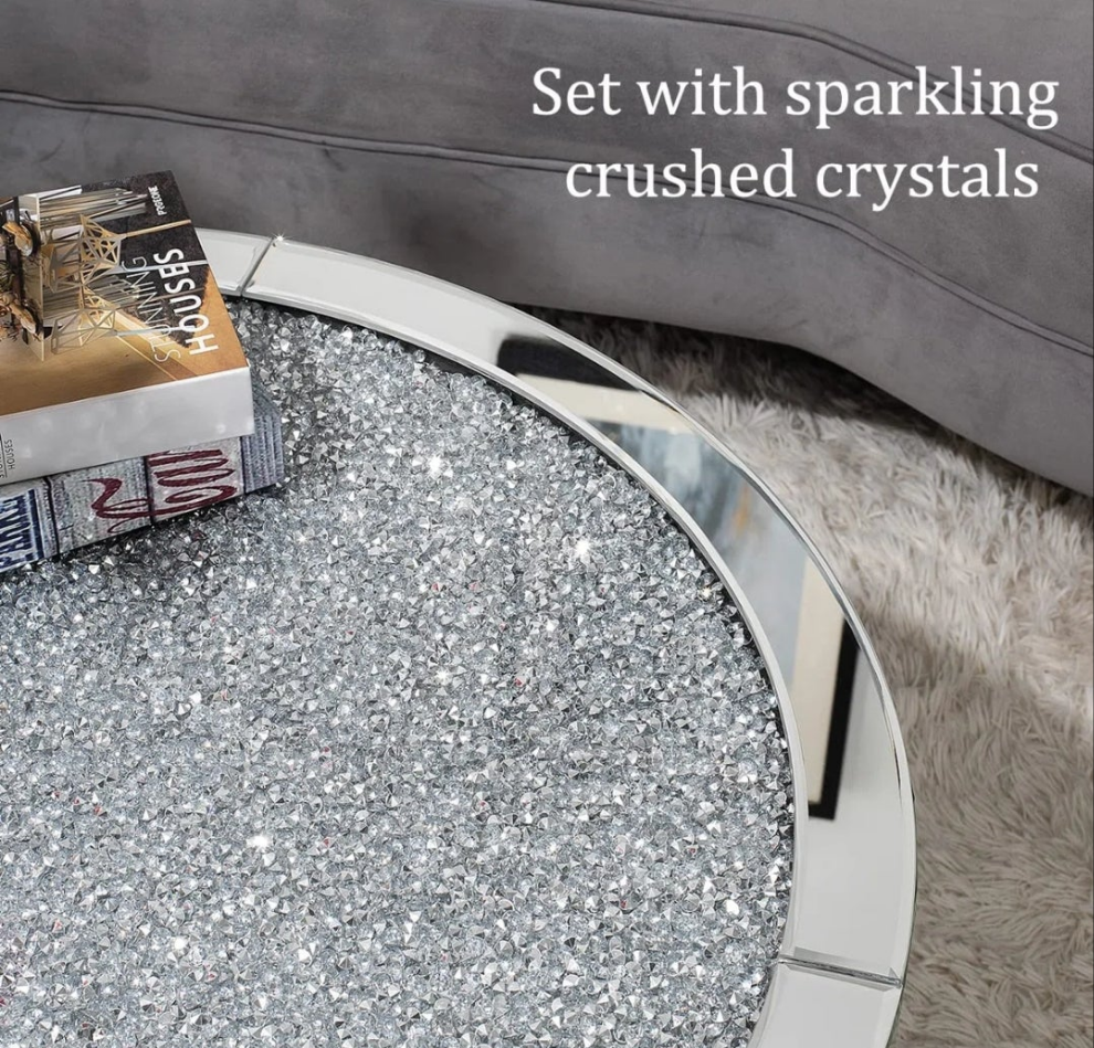 Mirrored Glass Coffee Table with crushed crystals