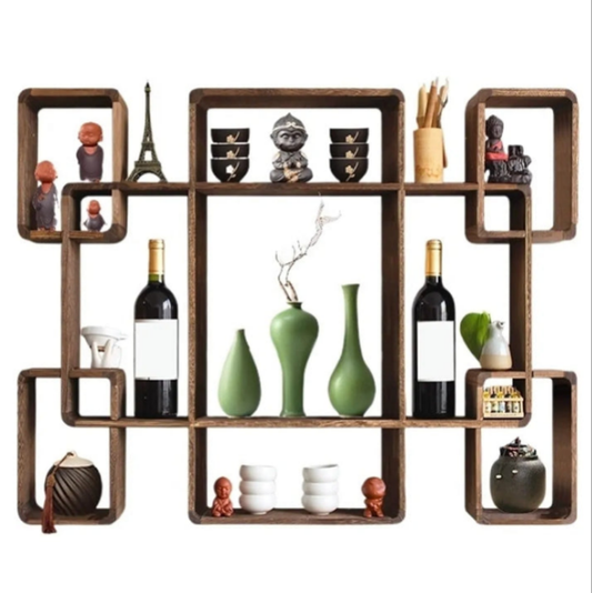 Floating Shelves Solid Wood, Wall-Mounted Display Storage Shelf, Multi-Layer Wall Hanging Teapot and Tea Set Shelf Wall Shelves,Large
