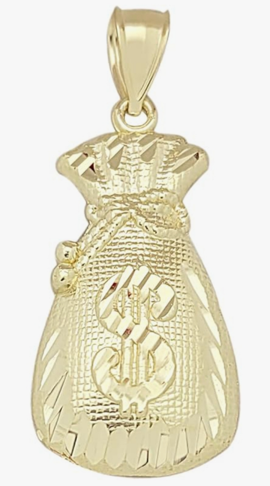 COCOMONEY 10K Yellow Gold Money Bag Pendant Treasure Dollar Sign Pendant