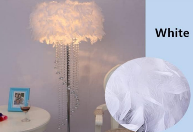 Floor Lamp Feather Drum Shade with Spiral Crystal Standing Lighting Plug in Standing Lamp Floor Light for Reading Living Room Bedroom