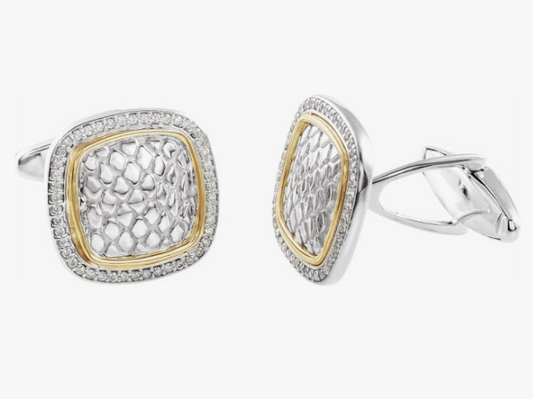 1/2 Cttw Diamond Snake Print Cuff Links (.50 Cttw) (Width = 18mm)