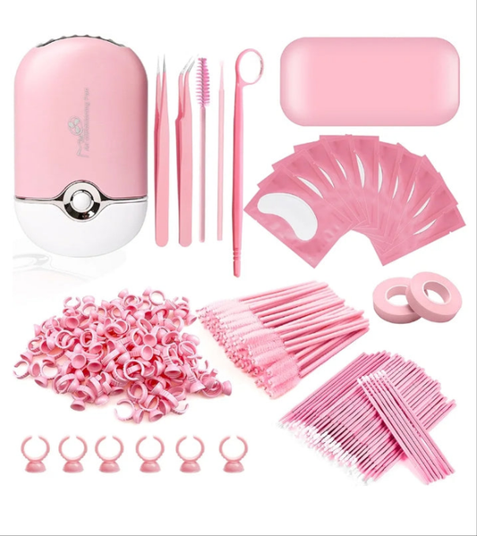 267 PCS Eyelash Extension Supplies Lash Extension Kit USB Air Conditioning Blower,Silicone Pad,Under Eye Gel Pads,Mini Makeup Mirror,Tapes,Tweezers,Glue Rings,Eyelash Brushes,Mini Applicator