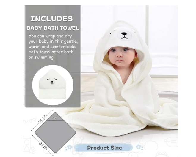 Collapsible Baby Bathtub for Newborn with Thermometer & 1 Hooded Towel & 1 Soft Floating Cushion,Portable Travel Bathtub with Drain Hole, Durable Foldable Baby Tubs for Infants to Toddler