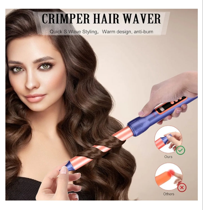 Curling Iron, 3 Barrel Hair Curler Beach Waver All in One Curling Wand with Interchangeable Ceramic Barrels and Heat Protective Glove, LCD Display, Instant Heating, Temperature Adjustment