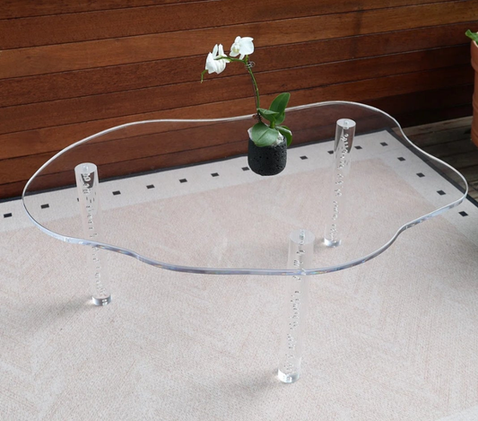 39.2'' Clear Acrylic Coffee Table, Eco-friendly Material, Unique Irregular Shape Coffee Table For Living Room, Bedroom, Office, And Patio.