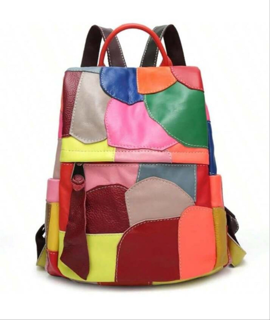 COCOMONEY Leather Patches Bookbag Multicolor