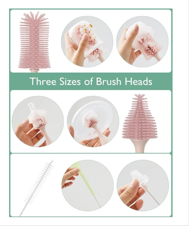 Bottle Brush Kit, Innovative Push-Press Design for Better Cleaning - Baby Bottle Cleaner Brush for Baby Bottle, Breast Pumps, Nipples, and More - Can Generate Foam for Better Cleaning