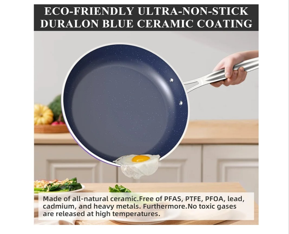 Ceramic Nonstick Cookware Set, Diamond Infused Scratch-Resistant, PFAS Free, Dishwasher & Oven Safe, Induction Ready & Evenly Heats, Tempered Glass Lids & Stay-Cool Handles