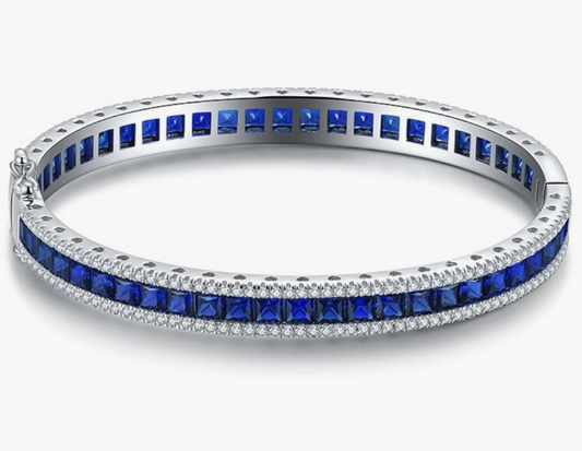 14K Gold Sapphire Bangle Bracelets for Women, High-End Craftsmanship Celebrating September Birthdays, Exquisite Birthstone Jewelry for Distinctive Tastes
