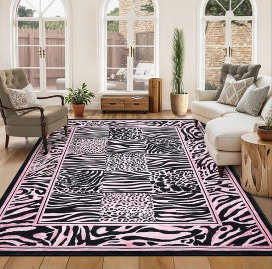 Living Room Rug Washable Soft Leopard Patchwork Print Large Area Rugs For Bedroom Low Pile Non Slip Animal Print Throw Carpet Runner Rug For Hallway Dining Room