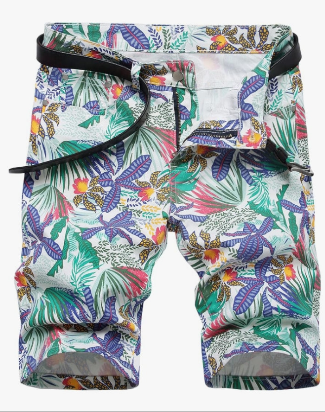 Men's Casual Printed Slim Fit Denim Shorts