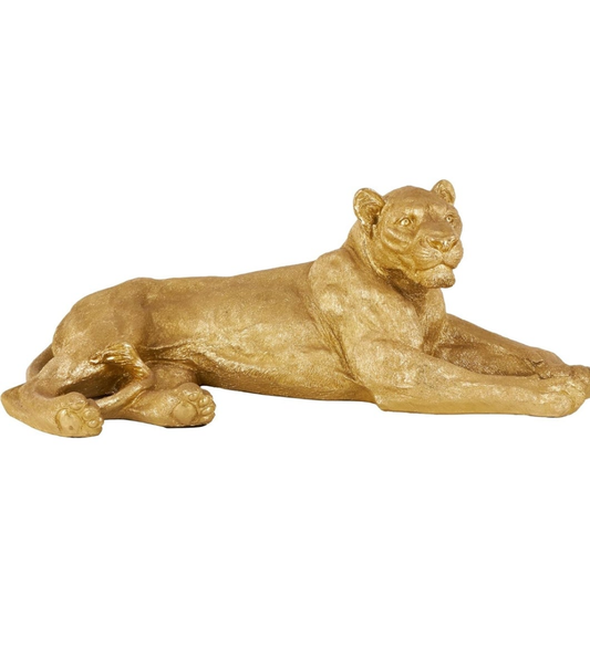 Luxurious Resin Tiger Decorative Sculpture Laying Home Decor Statue, Accent Figurine 44" x 22" x 16", Gold
