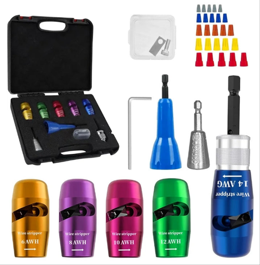 Wire Stripper for Drill, Wire Twister Tool for Electricians 6/8/10/12/14 AWG Wire Stripping and Twisting Kit, 25 PCS Wire Nuts, Electric Drill Wire Stripper for Quick & Efficient Use