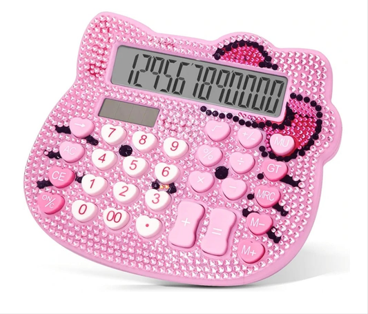 Cute Calculators, Women Desk Calculator 12 Digit with Large LCD Display and Sensitive Button, Suitable for Adults and Children, Standard Function for Office, Home, School (Pink+Pink Jewel Model