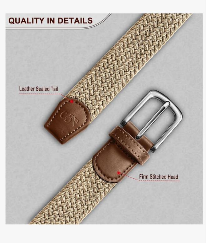 Men's Golf Belt 2 Pack-Braided Woven Stretch Belt for Gift Men Casual Jeans Sports Work